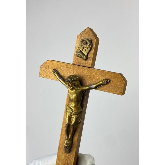 Wooden Cross Set w/ Sliding Lid & Candles Last Rites Sick Call Compartment 12" D - Picture 7 of 11